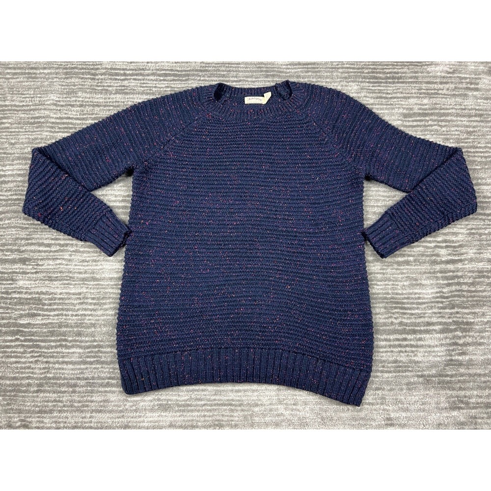 Faded Glory Sweater Womens L Blue Sapphire Speckled Chunky Knit Raglan Crew Neck